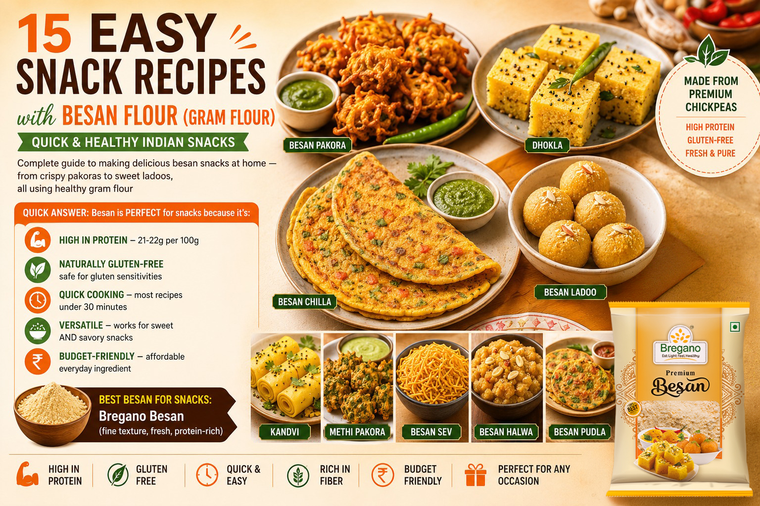 15 Easy Snack Recipes with Besan Flour (Gram Flour) | Quick & Healthy Indian Snacks